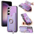 For Samsung Galaxy S23 5G Retro Cross Leather Ring Horizontal Insert Card Bag MagSafe Phone Case(Purple) - 1