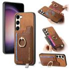 For Samsung Galaxy S23 5G Retro Cross Leather Ring Horizontal Insert Card Bag MagSafe Phone Case(Brown) - 1