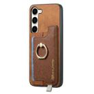 For Samsung Galaxy S23 5G Retro Cross Leather Ring Horizontal Insert Card Bag MagSafe Phone Case(Brown) - 2