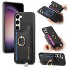 For Samsung Galaxy S23 5G Retro Cross Leather Ring Horizontal Insert Card Bag MagSafe Phone Case(Black) - 1