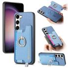 For Samsung Galaxy S23 5G Retro Cross Leather Ring Horizontal Insert Card Bag MagSafe Phone Case(Blue) - 1