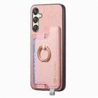 For Samsung Galaxy A14 Retro Cross Leather Ring Horizontal Insert Card Bag MagSafe Phone Case(Pink) - 2
