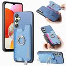 For Samsung Galaxy A14 Retro Cross Leather Ring Horizontal Insert Card Bag MagSafe Phone Case(Blue) - 1
