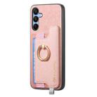 For Samsung Galaxy M14 5G Retro Cross Leather Ring Horizontal Insert Card Bag MagSafe Phone Case(Pink) - 2
