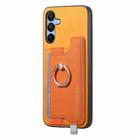 For Samsung Galaxy M54 / F54 5G Retro Cross Leather Ring Horizontal Insert Card Bag MagSafe Phone Case(Yellow) - 2