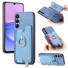 For Samsung Galaxy M54 / F54 5G Retro Cross Leather Ring Horizontal Insert Card Bag MagSafe Phone Case(Blue) - 1