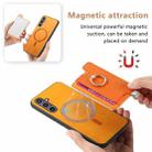 For Samsung Galaxy S24 FE 5G Retro Magsafe Cross Leather Ring Holder Card Bag Phone Case(Yellow) - 3