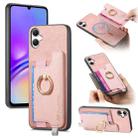 For Samsung Galaxy A06 Retro Cross Leather Ring Horizontal Insert Card Bag MagSafe Phone Case(Pink) - 1