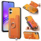For Samsung Galaxy A06 Retro Cross Leather Ring Horizontal Insert Card Bag MagSafe Phone Case(Yellow) - 1