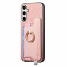For Samsung Galaxy S25 5G Retro Cross Leather Ring Horizontal Insert Card Bag MagSafe Phone Case(Pink) - 2