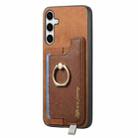 For Samsung Galaxy S25 5G Retro Cross Leather Ring Horizontal Insert Card Bag MagSafe Phone Case(Brown) - 2