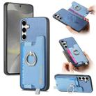 For Samsung Galaxy S25+ 5G Retro Cross Leather Ring Horizontal Insert Card Bag MagSafe Phone Case(Blue) - 1