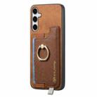 For Samsung Galaxy S25+ 5G Retro Cross Leather Ring Horizontal Insert Card Bag MagSafe Phone Case(Brown) - 2