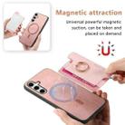 For Samsung Galaxy S25 Ultra 5G Retro Cross Leather Ring Horizontal Insert Card Bag MagSafe Phone Case(Pink) - 3