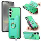 For Samsung Galaxy S25 Ultra 5G Retro Cross Leather Ring Horizontal Insert Card Bag MagSafe Phone Case(Green) - 1