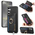 For Samsung Galaxy S25 Ultra 5G Retro Cross Leather Ring Horizontal Insert Card Bag MagSafe Phone Case(Black) - 1