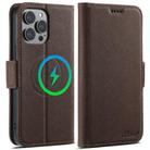 For iPhone 12 Pro Max Suteni J08 Multifunctional Cross Texture MagSafe Leather Phone Case(Brown) - 1