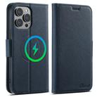 For iPhone 15 Plus Suteni J08 Multifunctional Cross Texture MagSafe Leather Phone Case(Blue) - 1