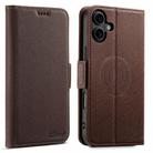 For iPhone 16 Suteni J08 Multifunctional Cross Texture MagSafe Leather Phone Case(Brown) - 1