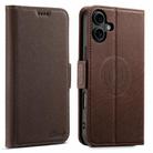 For iPhone 16 Plus Suteni J08 Multifunctional Cross Texture MagSafe Leather Phone Case(Brown) - 1