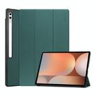 For Samsung Galaxy Tab S10 Ultra / S9 Ultra ENKAY Tri-fold Custer Texture Plastic Leather Smart Tablet Case with Pen Slot(Dark Green) - 1