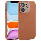 For iPhone 11 Plain Imitation Leather Back Cover Phone Case(Brown) - 1
