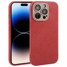 For iPhone 14 Pro Plain Imitation Leather Back Cover Phone Case(Red) - 1