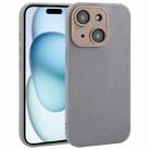 For iPhone 15 Plus Plain Imitation Leather Back Cover Phone Case(Grey) - 1