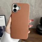 For iPhone 16 Pro Plain Imitation Leather Back Cover Phone Case(Brown) - 1