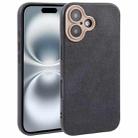 For iPhone 16 Plain Imitation Leather Back Cover Phone Case(Black) - 1