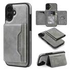 For iPhone 16 Shield Multi-functional MagSafe Card Bag Phone Case(Grey) - 1
