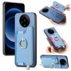 For Xiaomi 14 Ultra Retro Magsafe Cross Leather Ring Holder Card Bag Phone Case(Blue) - 1
