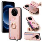 For Xiaomi 14 Ultra Retro Magsafe Cross Leather Ring Holder Card Bag Phone Case(Pink) - 1