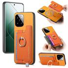 For Xiaomi 14 Pro 5G Retro Magsafe Cross Leather Ring Holder Card Bag Phone Case(Yellow) - 1