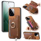 For Xiaomi 14 Pro 5G Retro Magsafe Cross Leather Ring Holder Card Bag Phone Case(Brown) - 1