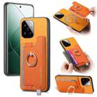 For Xiaomi 14 Retro Magsafe Cross Leather Ring Holder Card Bag Phone Case(Yellow) - 1