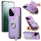 For Xiaomi 14 Retro Magsafe Cross Leather Ring Holder Card Bag Phone Case(Purple) - 1