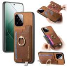For Xiaomi 14 Retro Magsafe Cross Leather Ring Holder Card Bag Phone Case(Brown) - 1