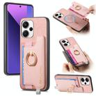 For Redmi Note 13 Pro+ Retro Magsafe Cross Leather Ring Holder Card Bag Phone Case(Pink) - 1