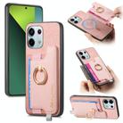 For Redmi Note 13 Pro 5G / Poco X6 5G Retro Magsafe Cross Leather Ring Holder Card Bag Phone Case(Pink) - 1