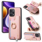 For Redmi Note 12 Turbo / Poco F5 5G Retro Magsafe Cross Leather Ring Holder Card Bag Phone Case(Pink) - 1