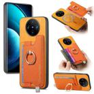 For vivo X100 Pro 5G Retro Magsafe Cross Leather Ring Holder Card Bag Phone Case(Yellow) - 1