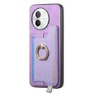 For vivo X100 Pro 5G Retro Magsafe Cross Leather Ring Holder Card Bag Phone Case(Purple) - 2