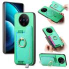 For vivo X100 Pro 5G Retro Magsafe Cross Leather Ring Holder Card Bag Phone Case(Green) - 1