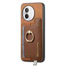 For vivo X100 Pro 5G Retro Magsafe Cross Leather Ring Holder Card Bag Phone Case(Brown) - 2