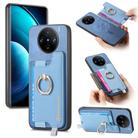 For vivo X100 5G Retro Magsafe Cross Leather Ring Holder Card Bag Phone Case(Blue) - 1