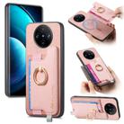 For vivo X100 5G Retro Magsafe Cross Leather Ring Holder Card Bag Phone Case(Pink) - 1