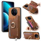 For vivo X100 5G Retro Magsafe Cross Leather Ring Holder Card Bag Phone Case(Brown) - 1