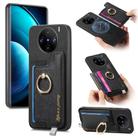 For vivo X100 5G Retro Magsafe Cross Leather Ring Holder Card Bag Phone Case(Black) - 1
