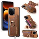 For vivo iQOO 12 Pro 5G Retro Magsafe Cross Leather Ring Holder Card Bag Phone Case(Brown) - 1